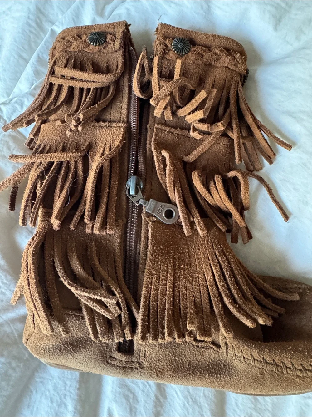 Fringed Minnetonka Suede Boots - Brown